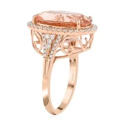 Certified Iliana 18K Rose Gold AAA Marropino Morganite And G-H SI Diamond Halo Ring 6.60 Grams 12.70 Ctw -Jewelry store 8918718 3