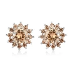 Simulated Champagne Diamond Sunburst Stud Earrings In Sterling Silver 4.25 Ctw