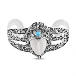 DOORBUSTER BALI GODDESS Carved Bone, Natural Arizona Sleeping Beauty Turquoise Cuff Bracelet In Sterling Silver (7.25 In) (39.55 G) 0.65 Ctw
