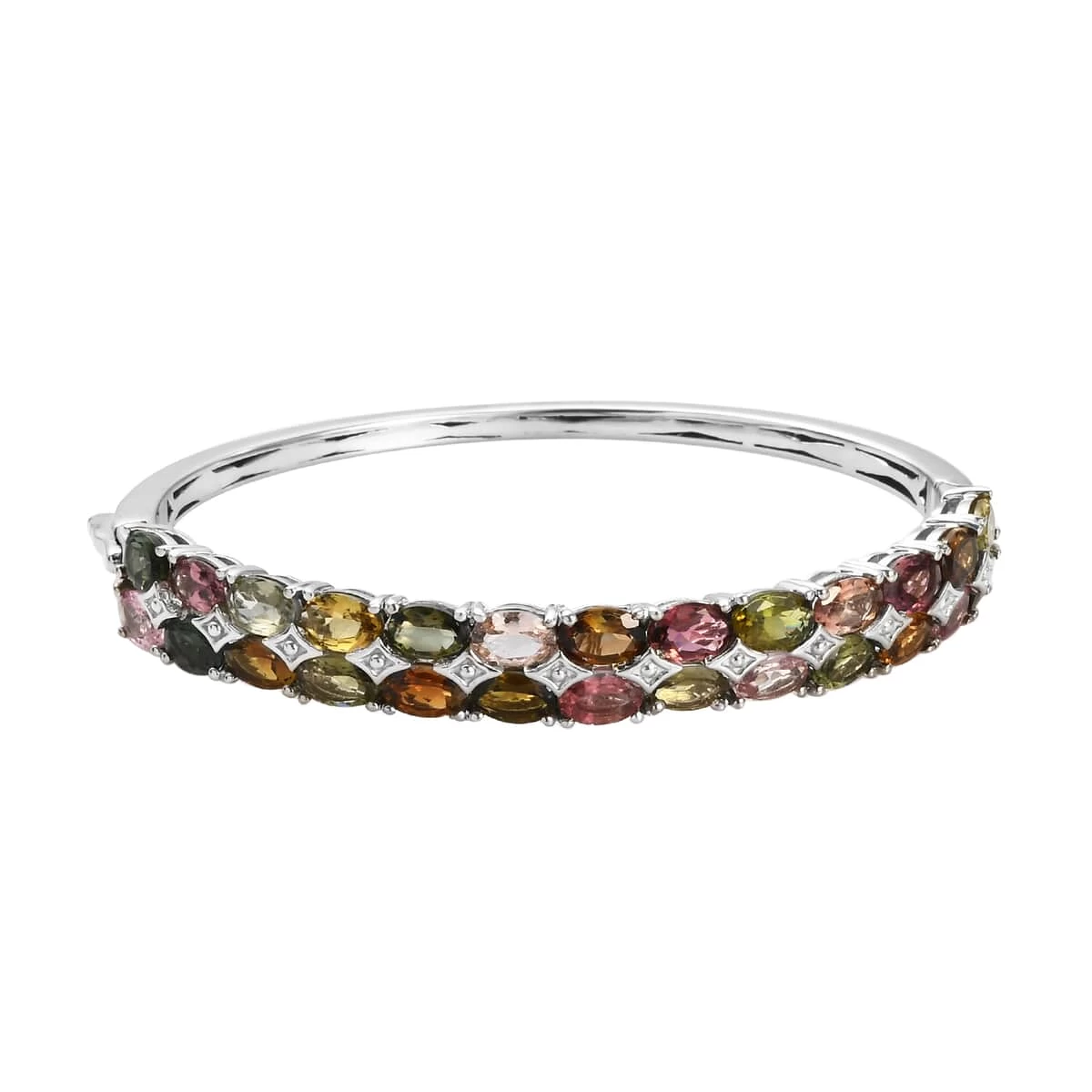 Multi-Tourmaline Bangle Bracelet In Platinum Over Sterling Silver (6.50 In) 15.65 Grams 10.00 Ctw 3 Multi-Tourmaline Bangle Bracelet In Platinum Over Sterling Silver (6.50 In) 15.65 Grams 10.00 Ctw