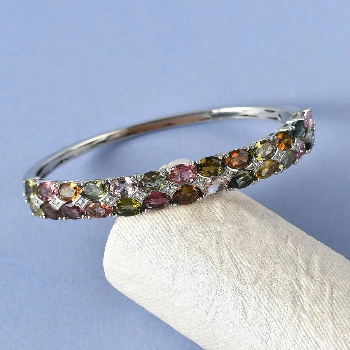 Multi-Tourmaline Bangle Bracelet In Platinum Over Sterling Silver (6.50 In) 15.65 Grams 10.00 Ctw 4 Multi-Tourmaline Bangle Bracelet In Platinum Over Sterling Silver (6.50 In) 15.65 Grams 10.00 Ctw - Image 2