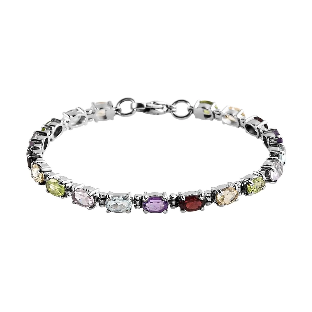 Multi Gemstone Tennis Bracelet In Stainless Steel (8.00 In) 11.15 Ctw 3 Multi Gemstone Tennis Bracelet In Stainless Steel (8.00 In) 11.15 Ctw