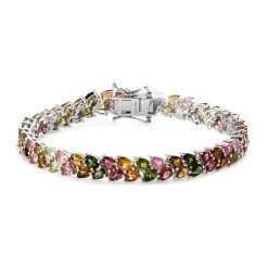 Multi-Tourmaline Linking Bracelet In Platinum Over Sterling Silver (6.50 In) 12 Grams 9.40 Ctw