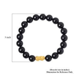 24K Yellow Gold AAAA Black Tourmaline Beaded Stretch Feng Shui Pi Xiu Bracelet 158.50 Ctw -Jewelry store 8949385 3