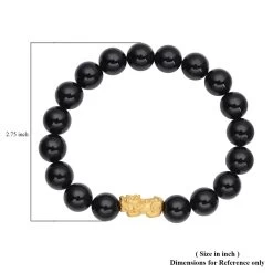 24K Yellow Gold AAAA Black Tourmaline Beaded Stretch Feng Shui Pi Xiu Bracelet 158.50 Ctw -Jewelry store 8949385 6