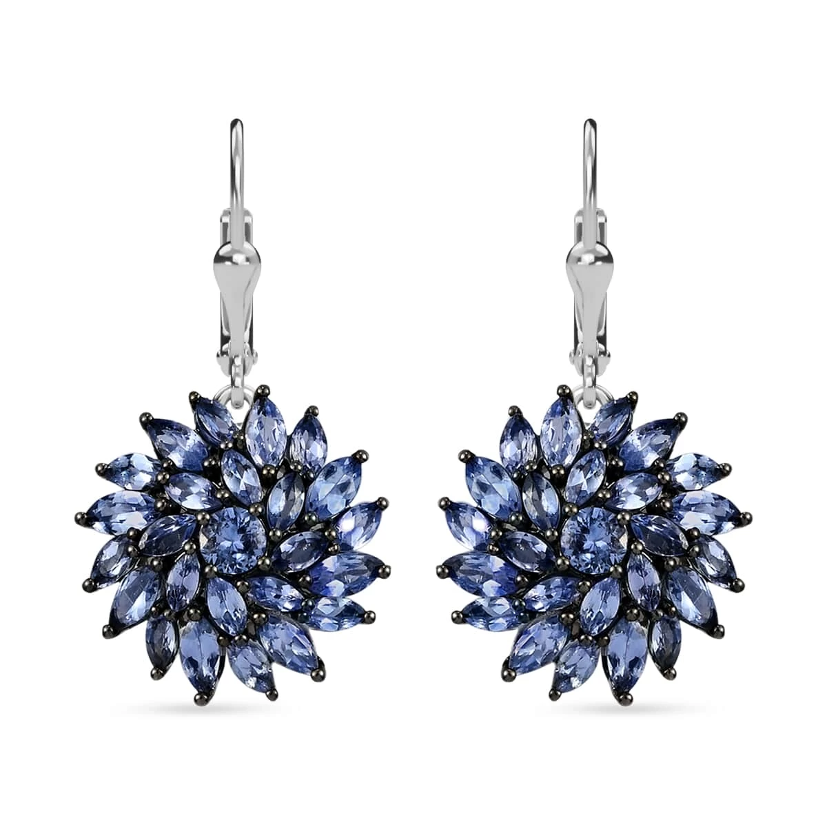 Tanzanite Floral Spray Earrings In Platinum Over Sterling Silver 5.40 Ctw 3 Tanzanite Floral Spray Earrings In Platinum Over Sterling Silver 5.40 Ctw