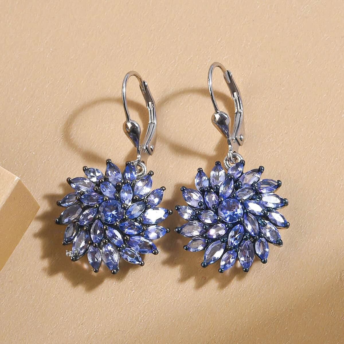 Tanzanite Floral Spray Earrings In Platinum Over Sterling Silver 5.40 Ctw 4 Tanzanite Floral Spray Earrings In Platinum Over Sterling Silver 5.40 Ctw - Image 2