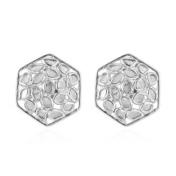 Artisan Crafted Polki Diamond Stud Earrings In Platinum Over Sterling Silver 1.00 Ctw