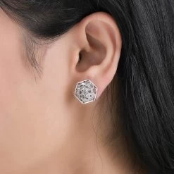 Artisan Crafted Polki Diamond Stud Earrings In Platinum Over Sterling Silver 1.00 Ctw -Jewelry store 9030567 2