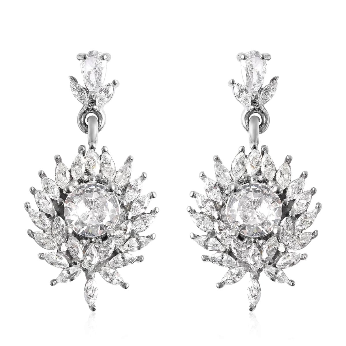 Simulated Diamond Floral Earrings In Stainless Steel 5.60 Ctw 3 Simulated Diamond Floral Earrings In Stainless Steel 5.60 Ctw