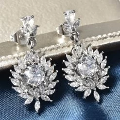Simulated Diamond Floral Earrings In Stainless Steel 5.60 Ctw 6 Simulated Diamond Floral Earrings In Stainless Steel 5.60 Ctw -Jewelry store 9053570 1
