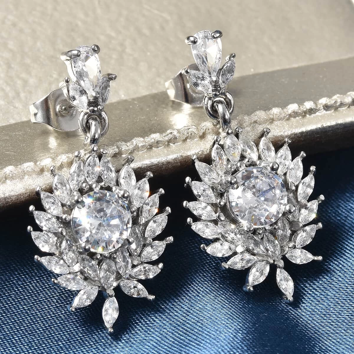 Simulated Diamond Floral Earrings In Stainless Steel 5.60 Ctw 4 Simulated Diamond Floral Earrings In Stainless Steel 5.60 Ctw - Image 2