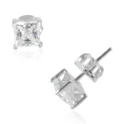 Made With Finest CZ Stud Earrings In Platinum Over Sterling Silver 2.00 Ctw