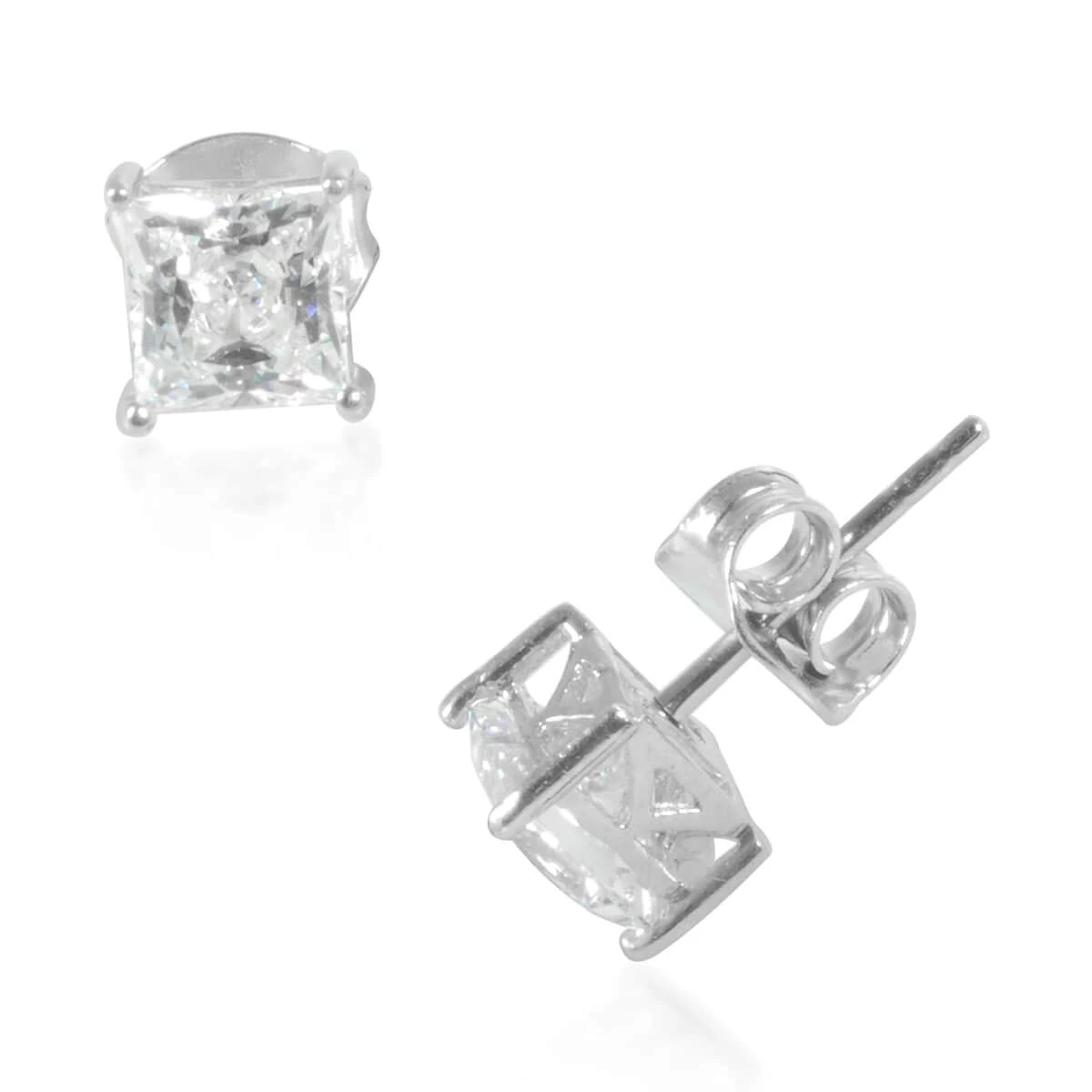 Made With Finest CZ Stud Earrings In Platinum Over Sterling Silver 2.00 Ctw 2 Made With Finest CZ Stud Earrings In Platinum Over Sterling Silver 2.00 Ctw